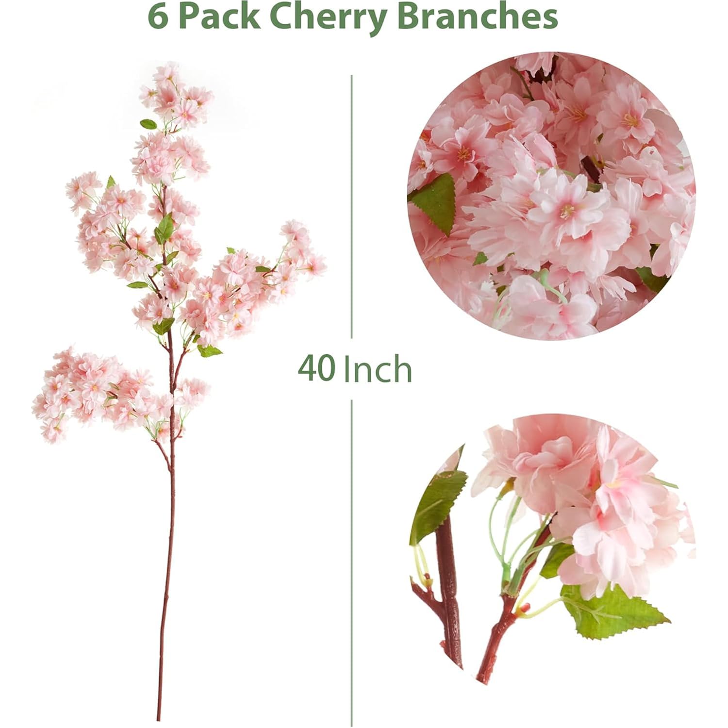 6Pcs Cherry Blossom Branches, Artificial Fake Flowers Stems Silk Tall Flower Arrangement Cherry Blossom Decor For Home Wedding Centerpieces Decoration(Pink)
