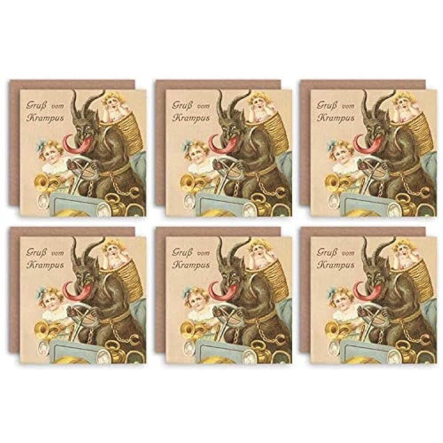 Christmas Cards X6 Krampus Anti Santa Funny Kids Set Xmas Cards