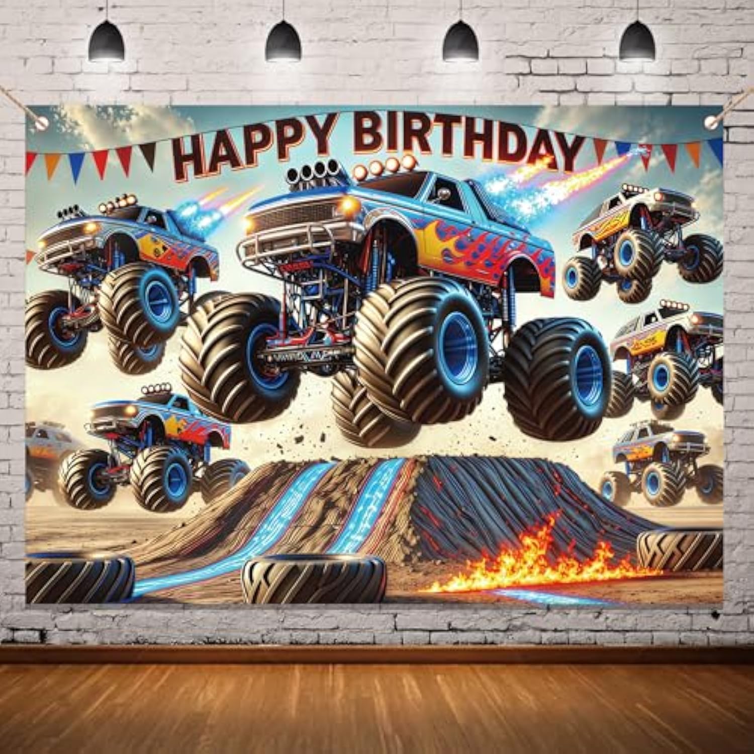 Monster Truck 7x5Ft Backdrop Birthday Banner & Photography Background