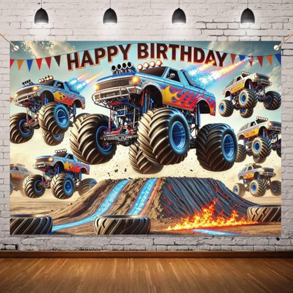 Monster Truck 7x5Ft Backdrop Birthday Banner & Photography Background