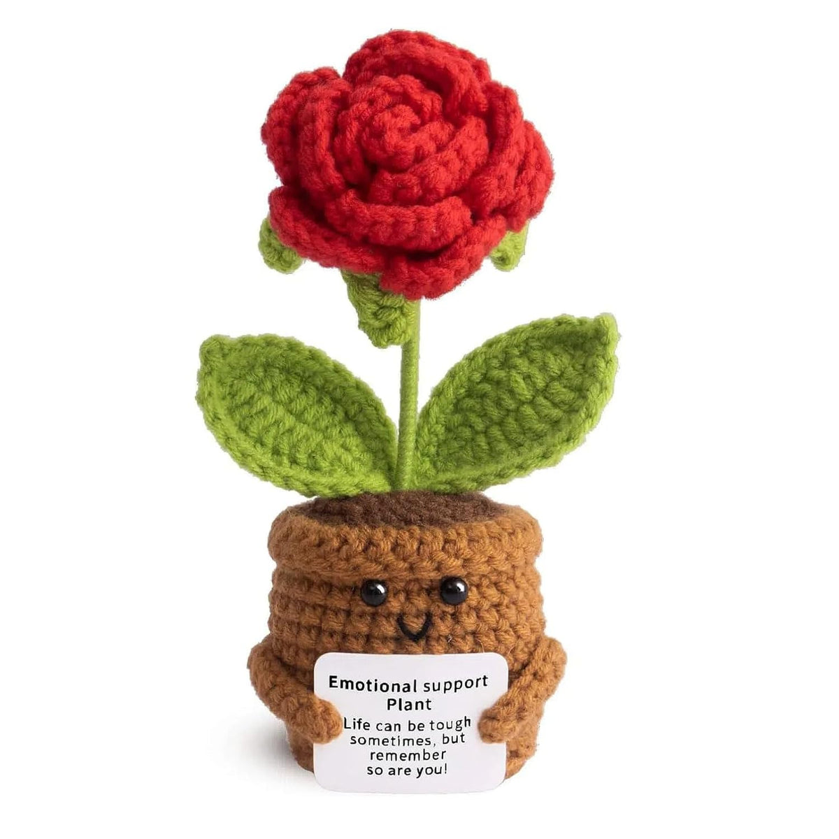 Handmade Positive Flower Crochet, Inspirational Gift For Women Men, Emotional Support Crochet Flower With Positive Card For Valentine'S Day, Teacher, Boss, Mom, Friends, Office Decor Home Decor (Rose)