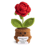 Handmade Positive Flower Crochet, Inspirational Gift For Women Men, Emotional Support Crochet Flower With Positive Card For Valentine'S Day, Teacher, Boss, Mom, Friends, Office Decor Home Decor (Rose)