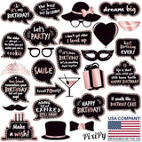 Premium Birthday Photo Booth Props Kit, 27 Rose Gold Party Decorations (No Glitter), Durable & Easy-To-Use Photobooth Props Signs For Memorable Photos & Unforgettable Celebrations By