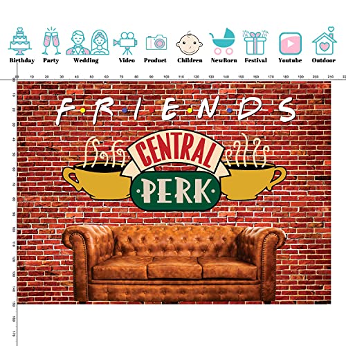 7x5ft Central Perk Friends Party Backdrop Red Brick Wall Retro Pub Sofa and Coffee Photography Background for Adult Birthday Ball Decorations Portraits Photoshoot SK6247B