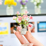 Set Of 4 Cute Mini Rose Flower Vase Car Dashboard Decorations Self-Adhesive Mini Vase With Artificial Flowers Ornaments Car Interior Accessories,Jasmine+Cherry Blossom+Rose+Lavender
