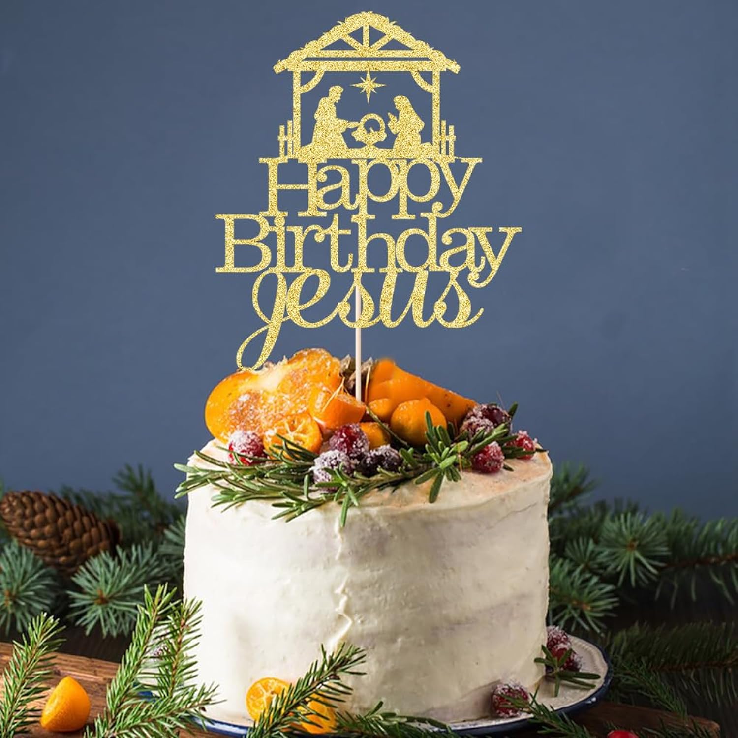 Happy Birthday Jesus Cake Topper, Gold Glitter Jesus Birthday Cake Decorations, Christmas Party Decorations Christmas Religious Decorations