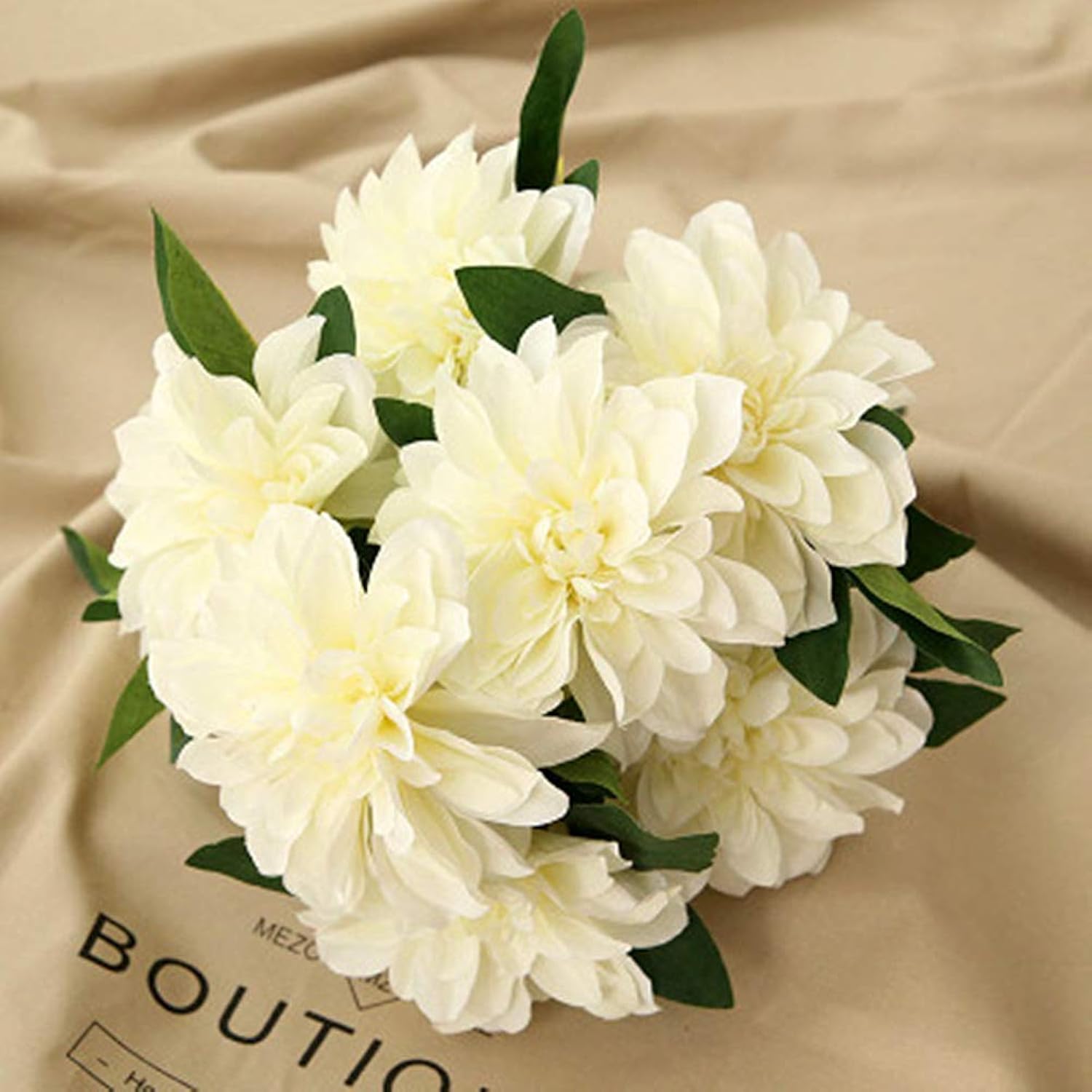 10 Heads Dahlia Fake Flowers Artificial Dahlia Flowers Faux Flowers For Home Wedding Party Office Supplies (White)