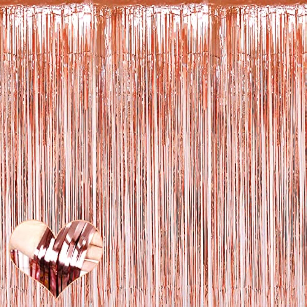 4 Pack Rose Gold Fringe Curtain Backdrop, 3.2Ft X 9.8Ft Metallic Tinsel Foil Fringe Streamers Background For Photo Booth Birthday Wedding Baby Shower Carnival Easter Mother’S Day Party Decorations