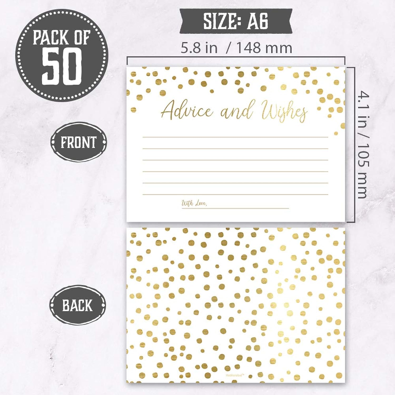 Set Of 50 Gold Advice And Wishes Cards, Perfect For The Bride And Groom, New Mr And Mrs, Baby Shower, Bridal Shower, Wedding Shower, Reception, Graduation Party, Retirement Party, Anniversary
