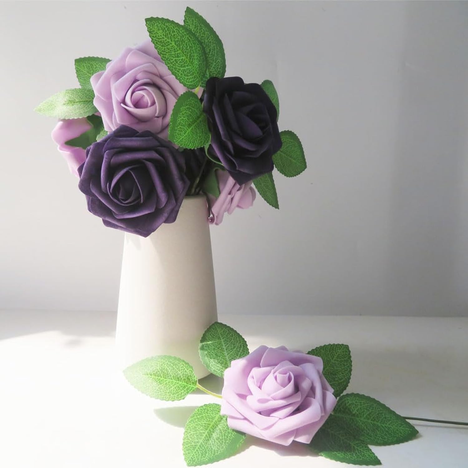 Artificial Rose Flower 25Pcs Purple & Lilac Roses With Stems For Diy Wedding Bouquets Bridal Shower Centerpieces Floral Arrangements Party Tables Home Decorations Backdrop Garden/Pot Christmas Decor