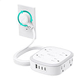 360° Rotating Flat Plug Surge Protector Power Strip 8 Outlets 4 USB Ports 3 USB C 6FT White