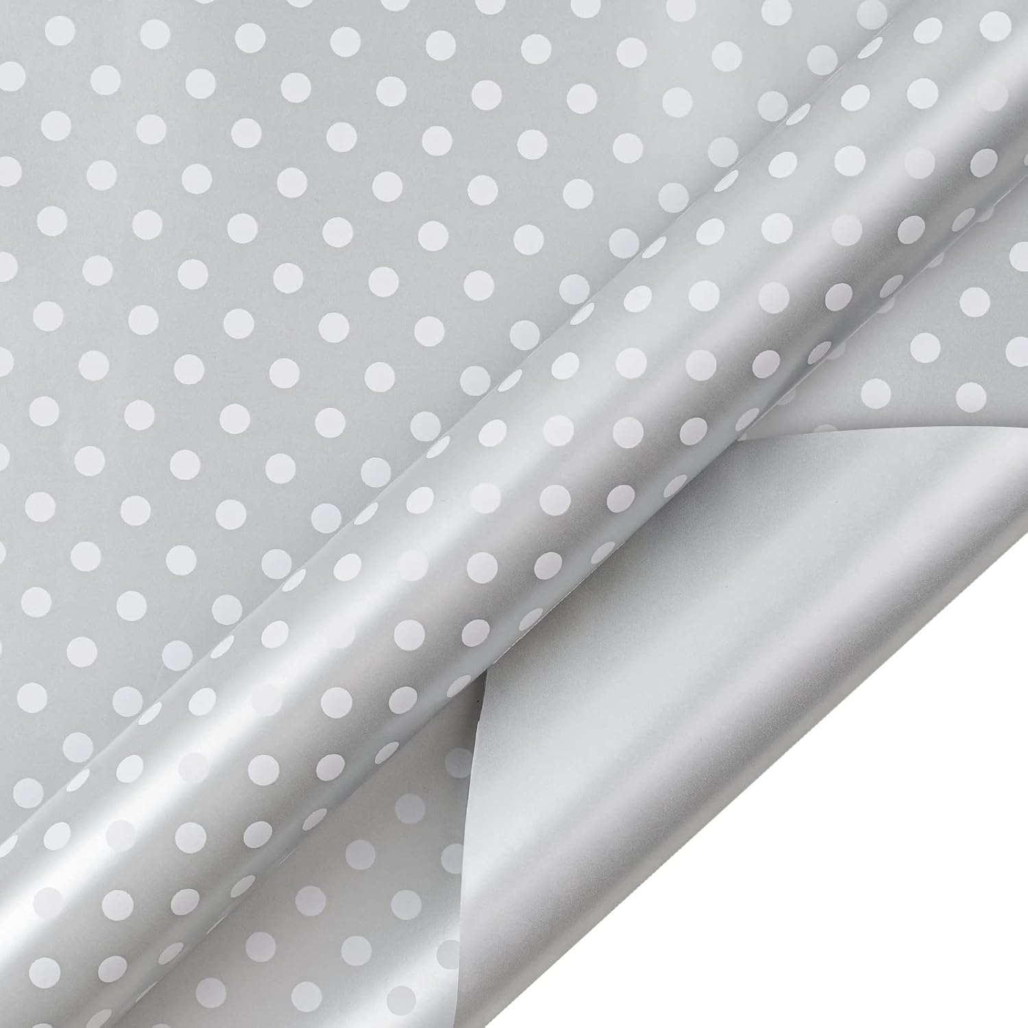 Reversible Wrapping Paper - Mini Roll - 17 Inch X 33 Feet - Silver Print And Polka Dot Design For Birthday, Holiday, Wedding, Baby Shower