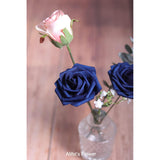 25Pcs Artificial Flower?Real Touch Artificial Foam Roses Decoration Diy For Wedding Bridesmaid Bridal Bouquet Centerpieces Party - Navy Blue