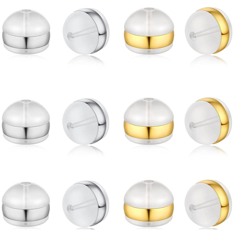 12Pcs Soft Silicone Earring Backs For Studs Silver&Gold Belt Rubber Earring Ba