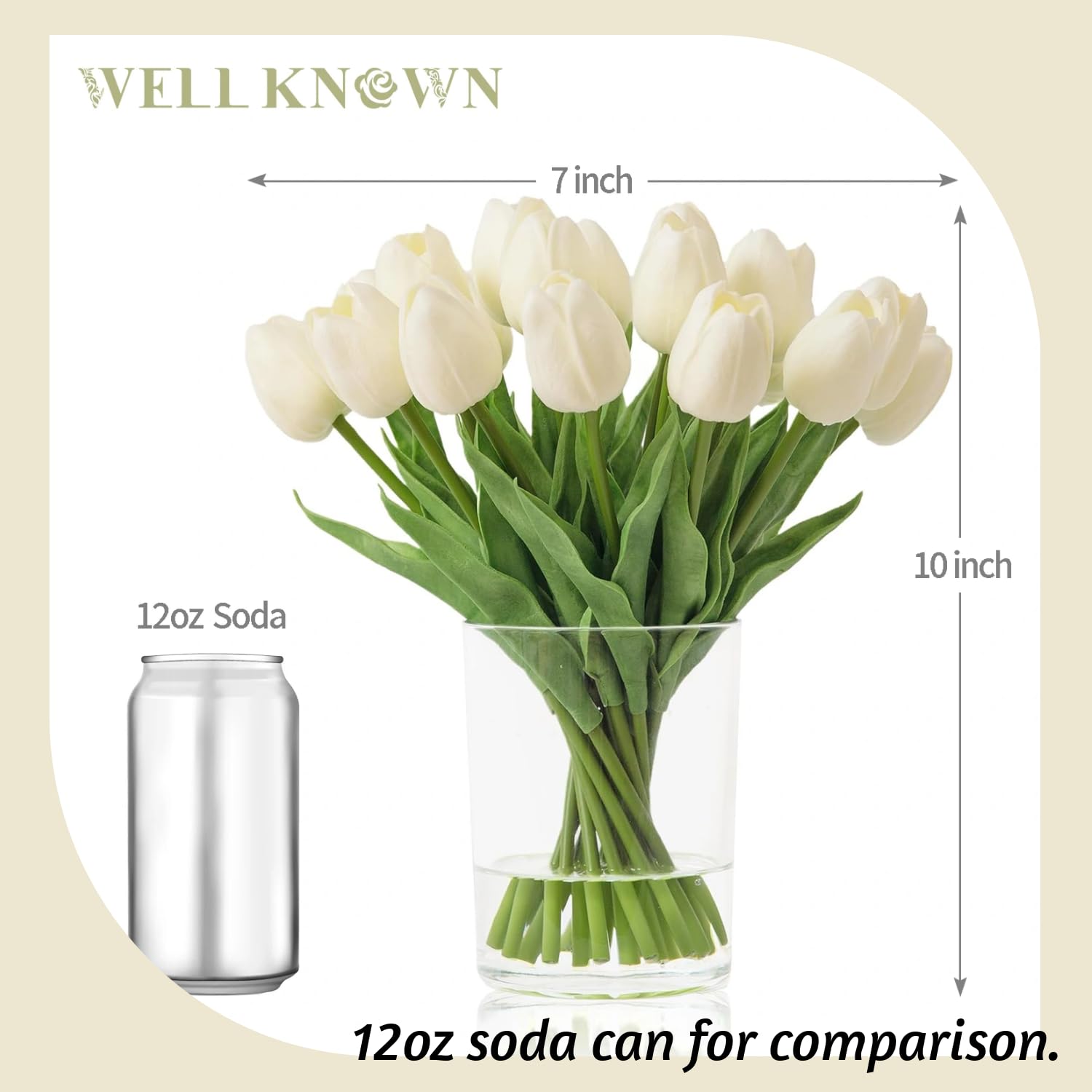 20 Pcs White Tulips Artificial Flowers In Vase, Fake Flowers In Glass Vase, Real Touch Fake Tulips Artificial Flowers In Vase With Faux Water For Home Decoration, Dining Table