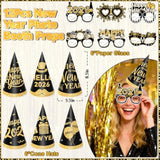 Black Gold New Year 2026 Party Set with Banner, Hats, Glasses & Balloons