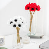Real Touch White Anemone Bouquet - 10" Artificial Flowers For Home Decor, Weddings, Easter | Bendable Stems With Black Centers (7 Pack, Latex)
