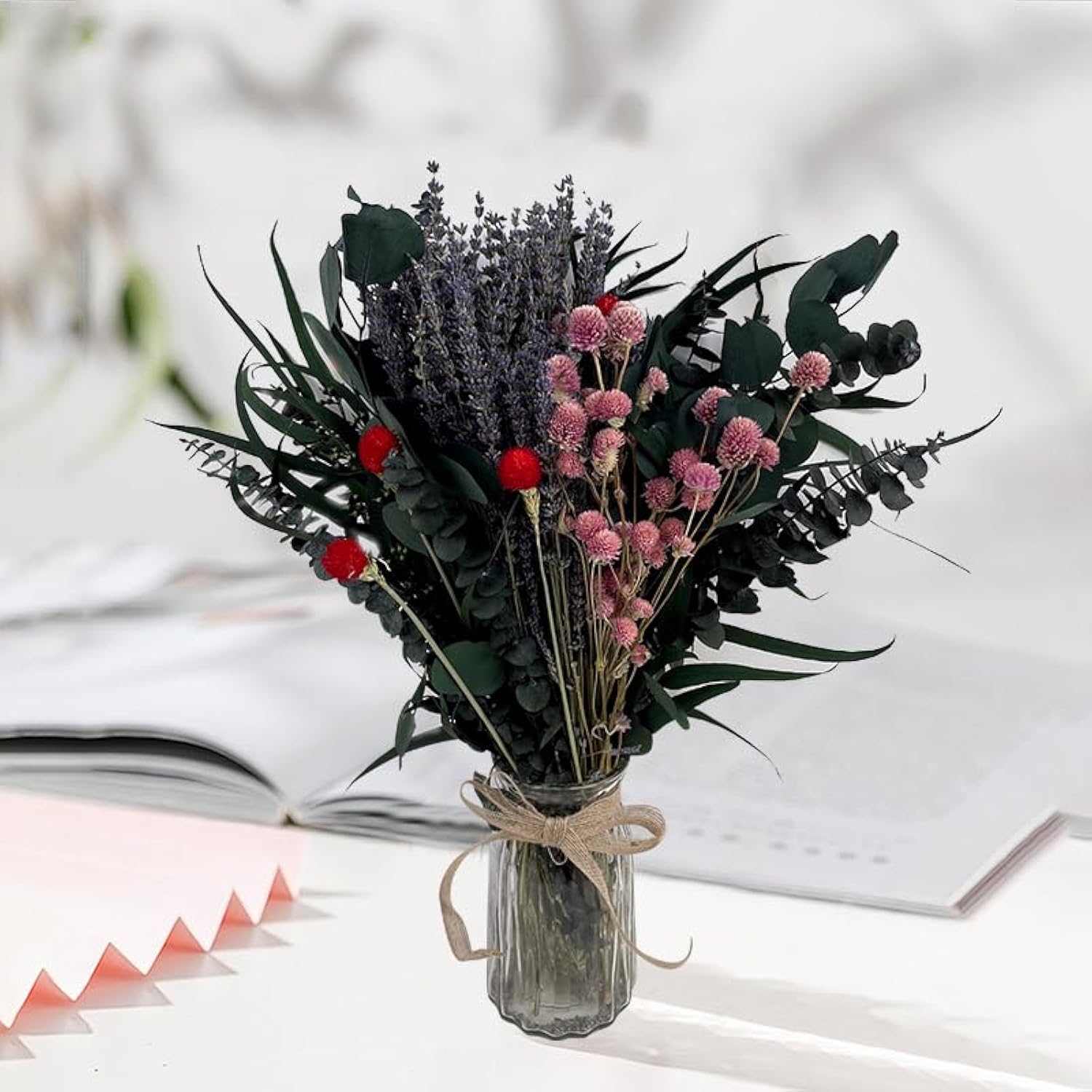128 Pcs Mix Dried Eucalyptus & Lavender Flowers Bundles For Shower, 17'' Natural Real Hanging Silver Dollar Eucalyptus Leaves Stems, Fragrance Fresh Plants Home Bathroom Decor