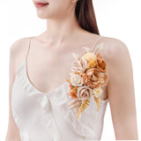 2Pcs Wedding Shoulder Corsages Artificial Flowers Terracotta Cream, Mother Of The Bride/Groom Corsage For Fall Wedding, Homecoming, Prom, Anniversary & Formal Dinner Party