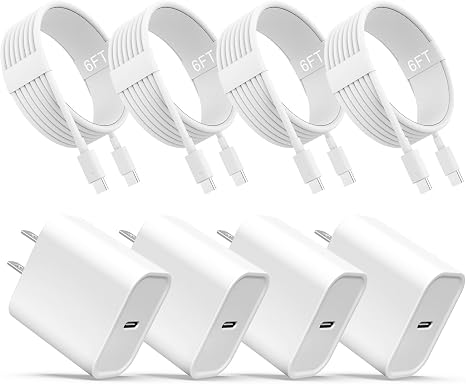 4 Pack USB C Fast Charger with 6FT Cable for iPhone 17 16 15 Pro Max iPad Samsung