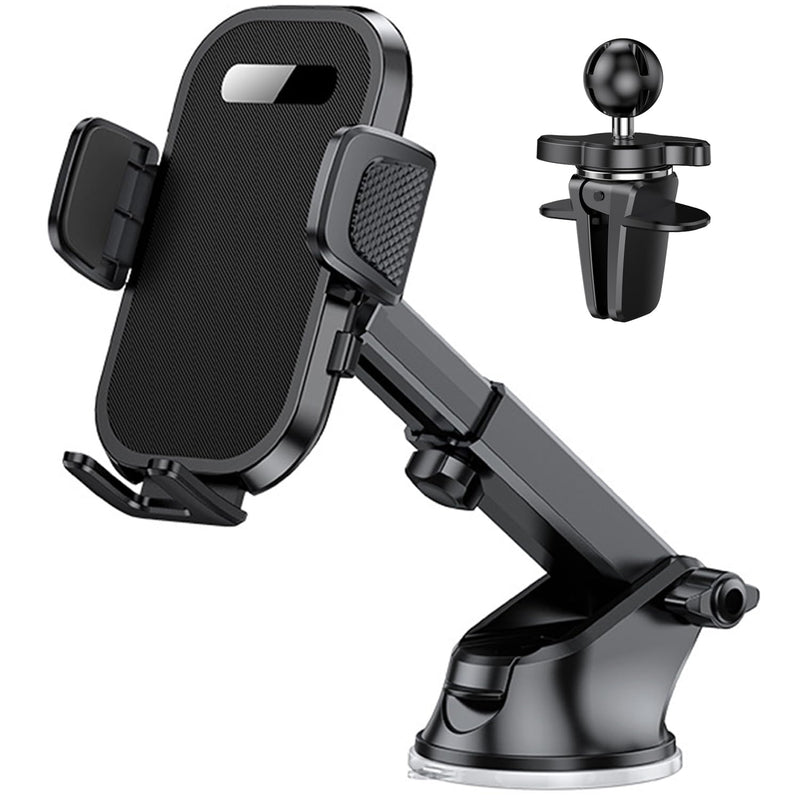 Car Phone Holder, Universal Mount for Windshield, Dashboard, Air Vent - Black