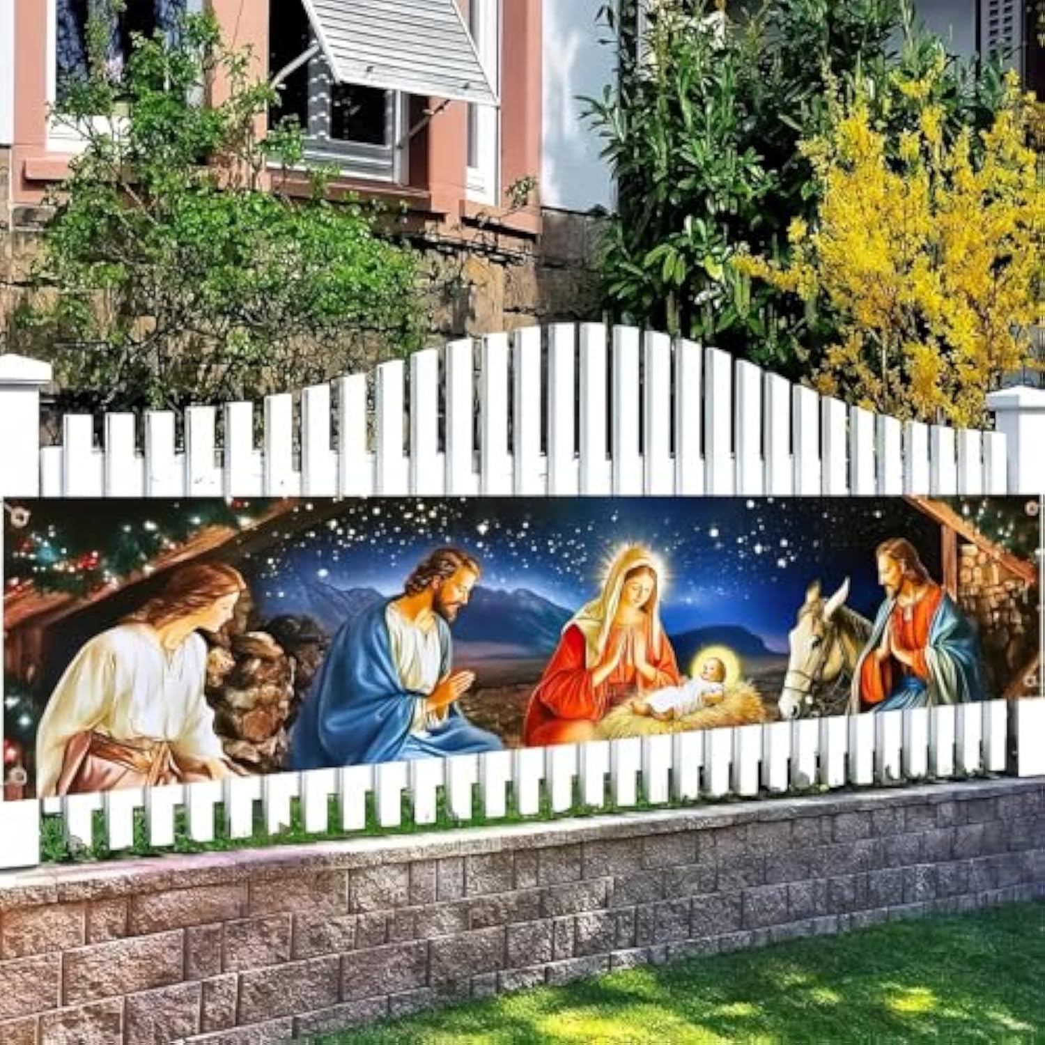 Christmas Holy Nativity Scene Banner 17X79 Inch - Religious Xmas Home Yard Decoration - Large Mary Joseph Baby Jesus Winter Holiday Photography Booth