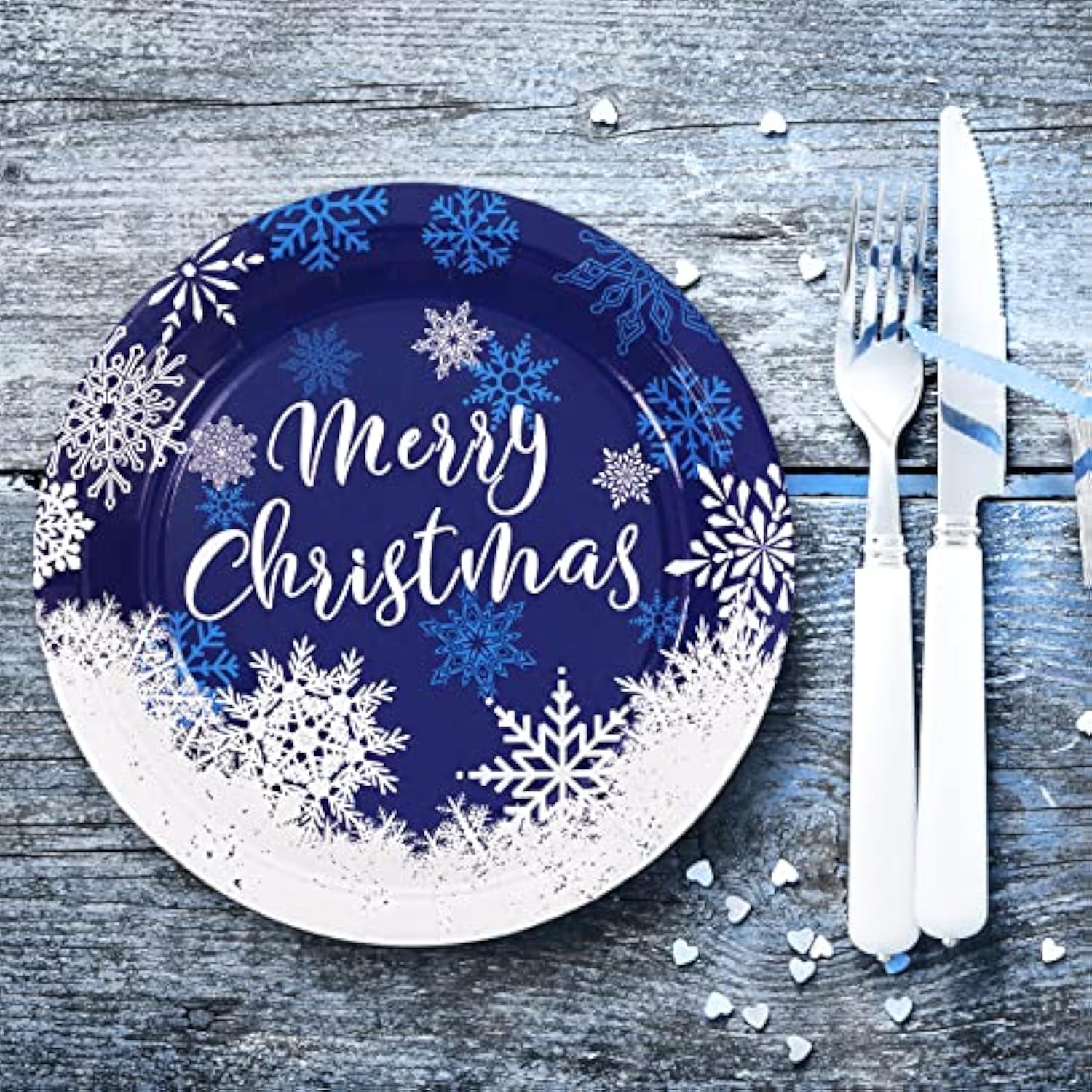 Christmas Paper Plates White Blue Snowflake Round Disposable Plates 9 Inch Merry Christmas Decorative Tableware For Christmas Winter Holiday Dinner Birthday Party Supplies, 24Pcs