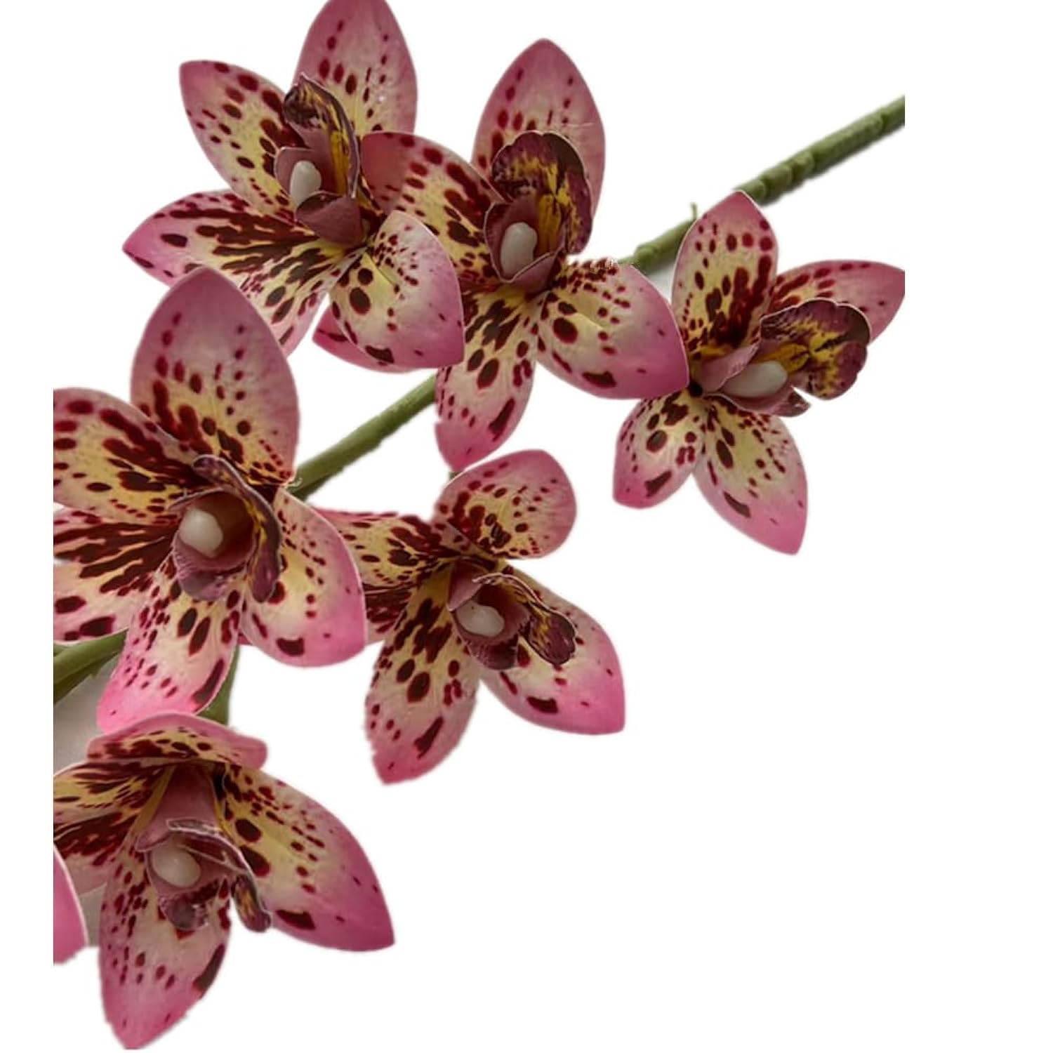 4Pcs Artificial Cymbidium Orchid Flower Plant 3D Print Vanda 10 Heads Latex Phalaenopsis Flower (Pink)