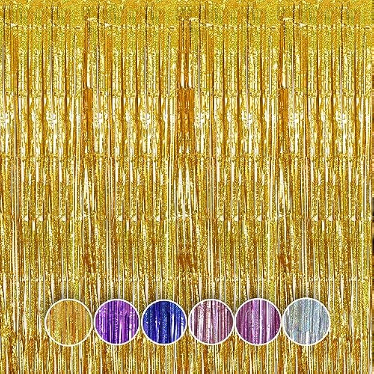 4 Pack Gold Foil Fringe Curtains Tinsel Backdrop for Party Decorations
