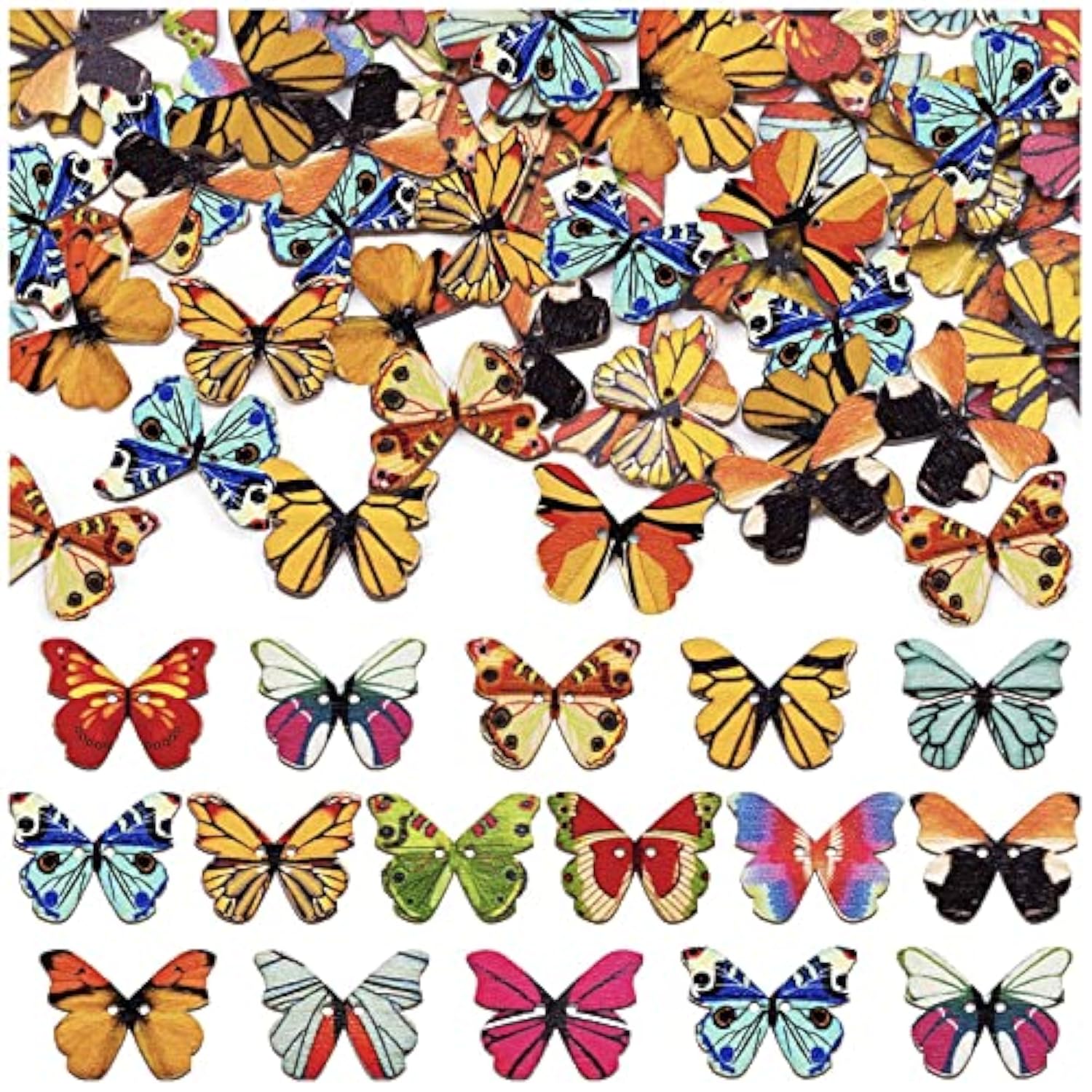 200Pcs Wooden Buttons For Crafts, Diy Wood Butterfly Animal Buttons Fo