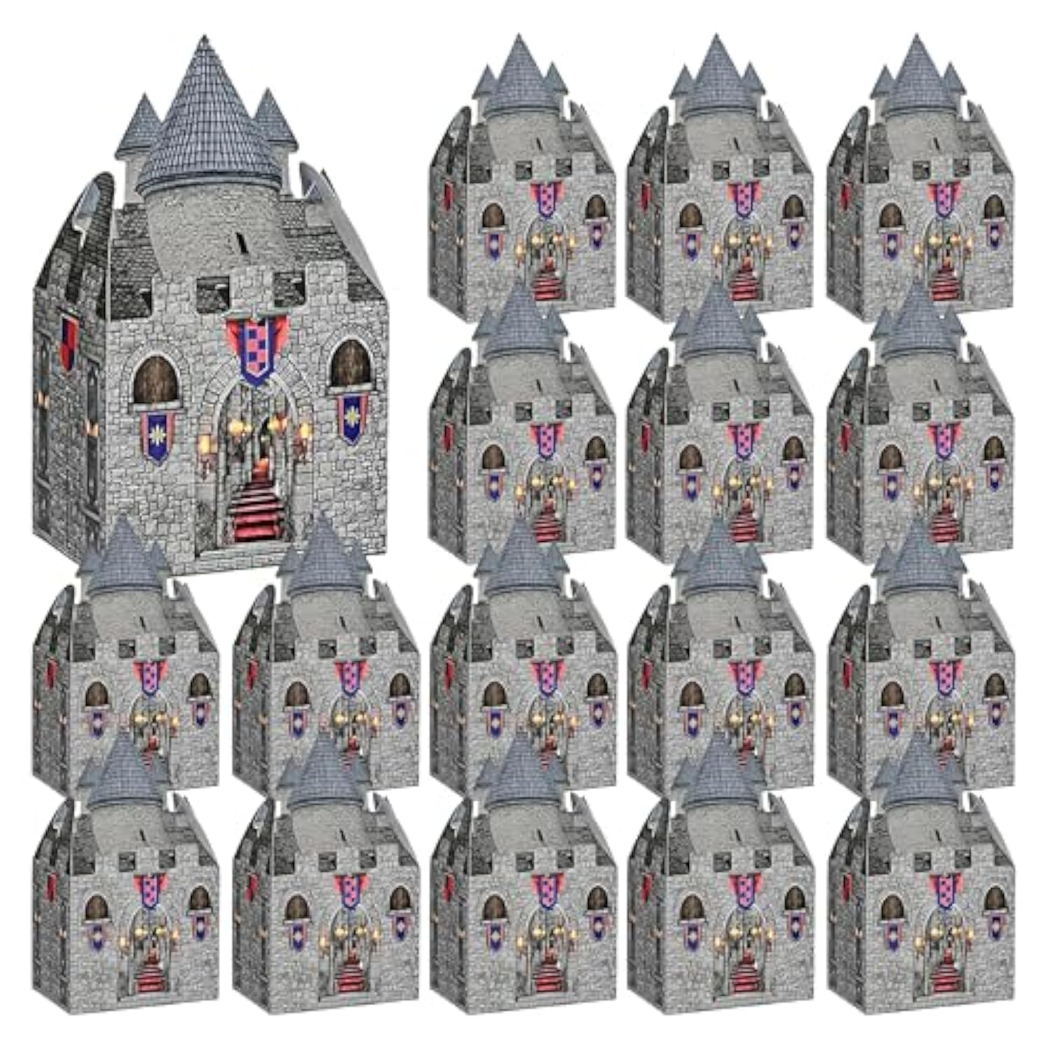 16-Pack Diy Medieval Castle Cardboard Boxes – 8 × 5 × 3 Inch Knight Theme Party Centerpieces For Halloween, Mardi Gras & Birthday Celebrations