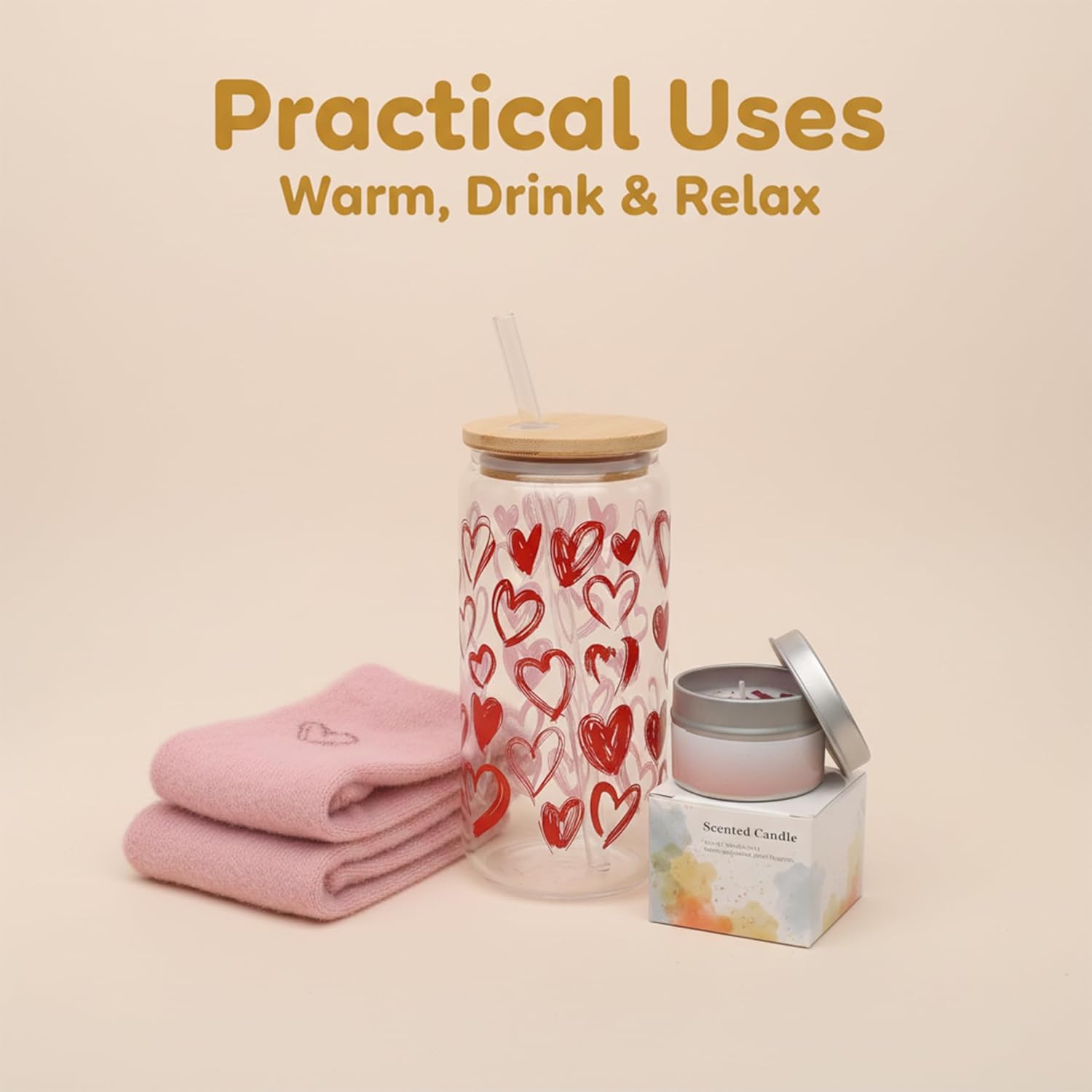 Valentines Day Gifts For Her 6 Pcs Romantic Set With 16 Oz Glass Warm Socks Scented Candles Fake Rose Love Card And Envelopes Flowers Gift For Girlfriend Wife Or Wom Valentines Day Gifts