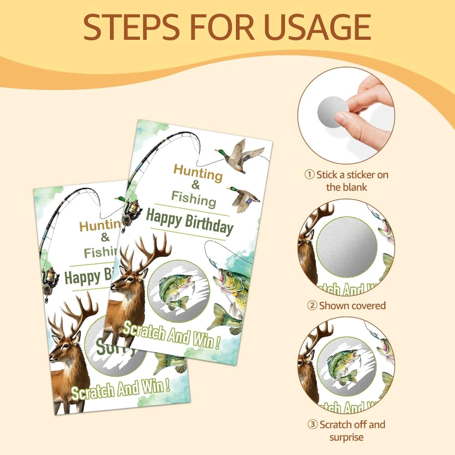 50 Pack Hunting And Fishing Birthday Party Scratch Off Game, Jungle Hunting Theme Scratch Cards For Birthday Game, Nature Camping Raffle Tickets For Retirement Celebration Family Activity