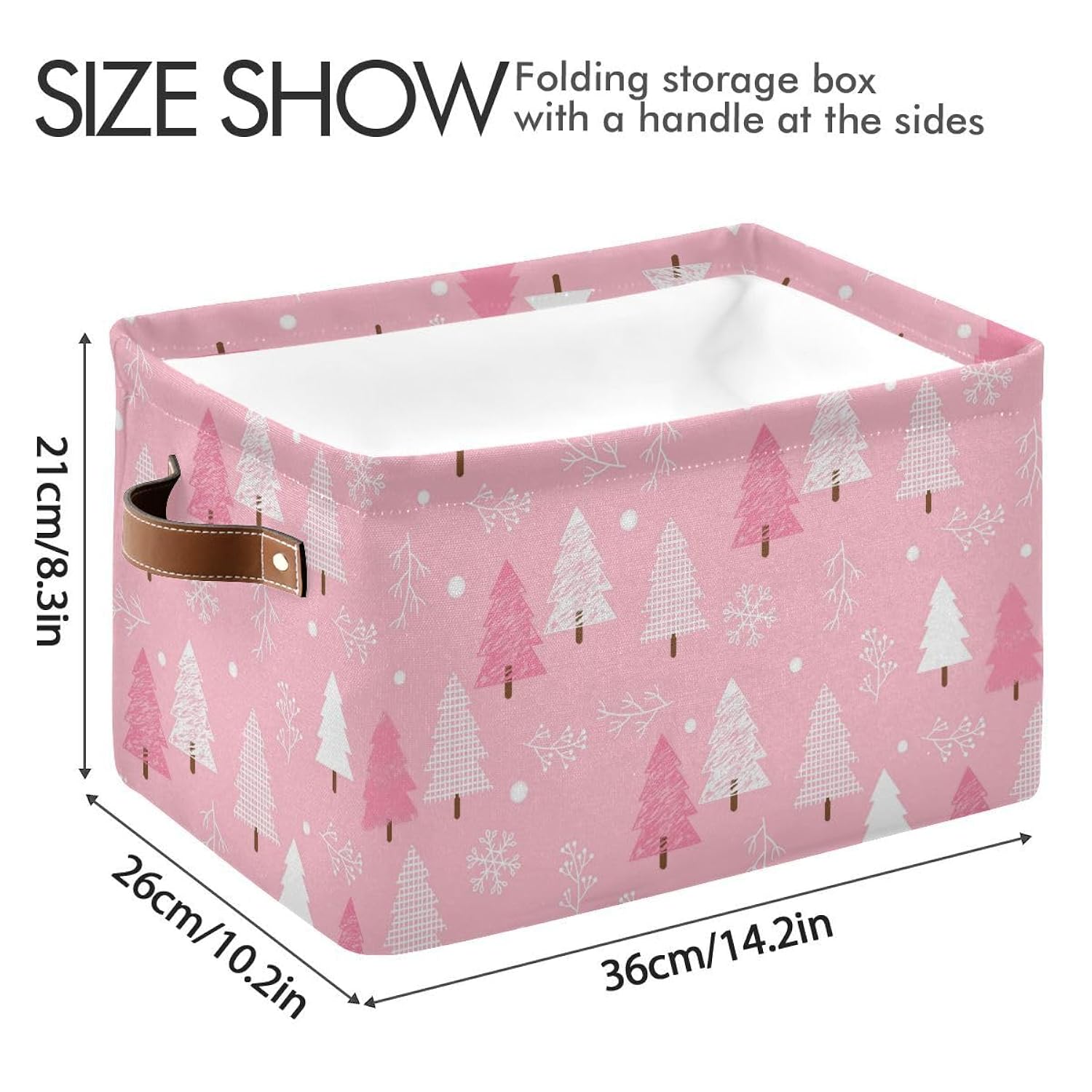 Christmas Tree Pink Storage Basket Fabric Kitchen Baskets Winter Snowflake Xmas Decorations Open Home Storage Bins Boxes Foldable Organizer Bag For Toy Book Shelf Closet Baskets 16×12×8 Inches