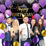 Purple And Gold Birthday Party Decorations Purple Gold Confetti Balloons Kit Happy Birthday Photography Backdrop For Girls Ladies Women Party Supplies Decor