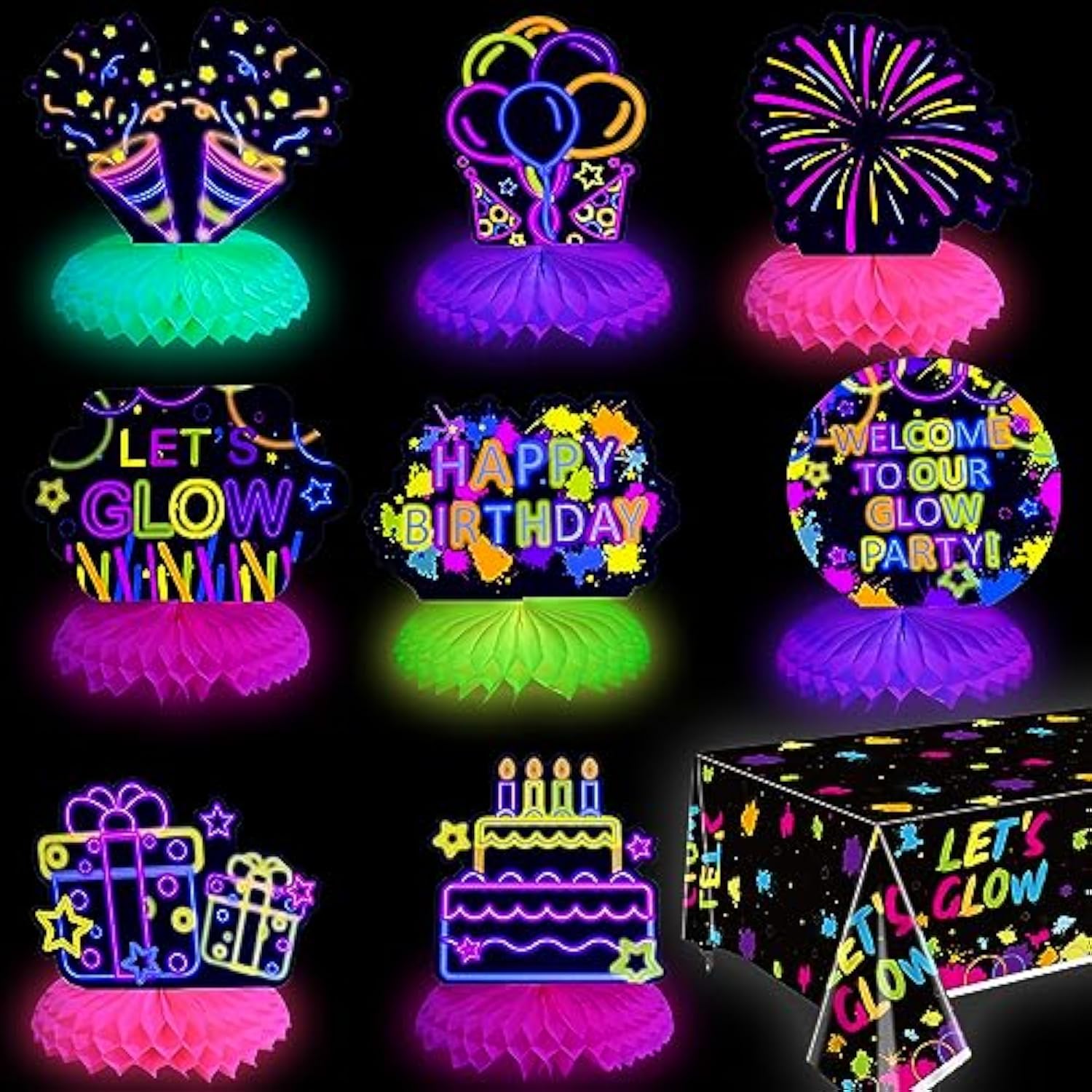 10 Pieces Glow In The Dark Party Table Decorations, Neon Table Honeyco