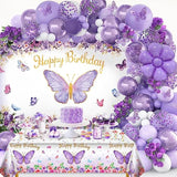 90pcs Butterfly Party Kit with Balloon Arch, Backdrop, Banner & Tablecloth