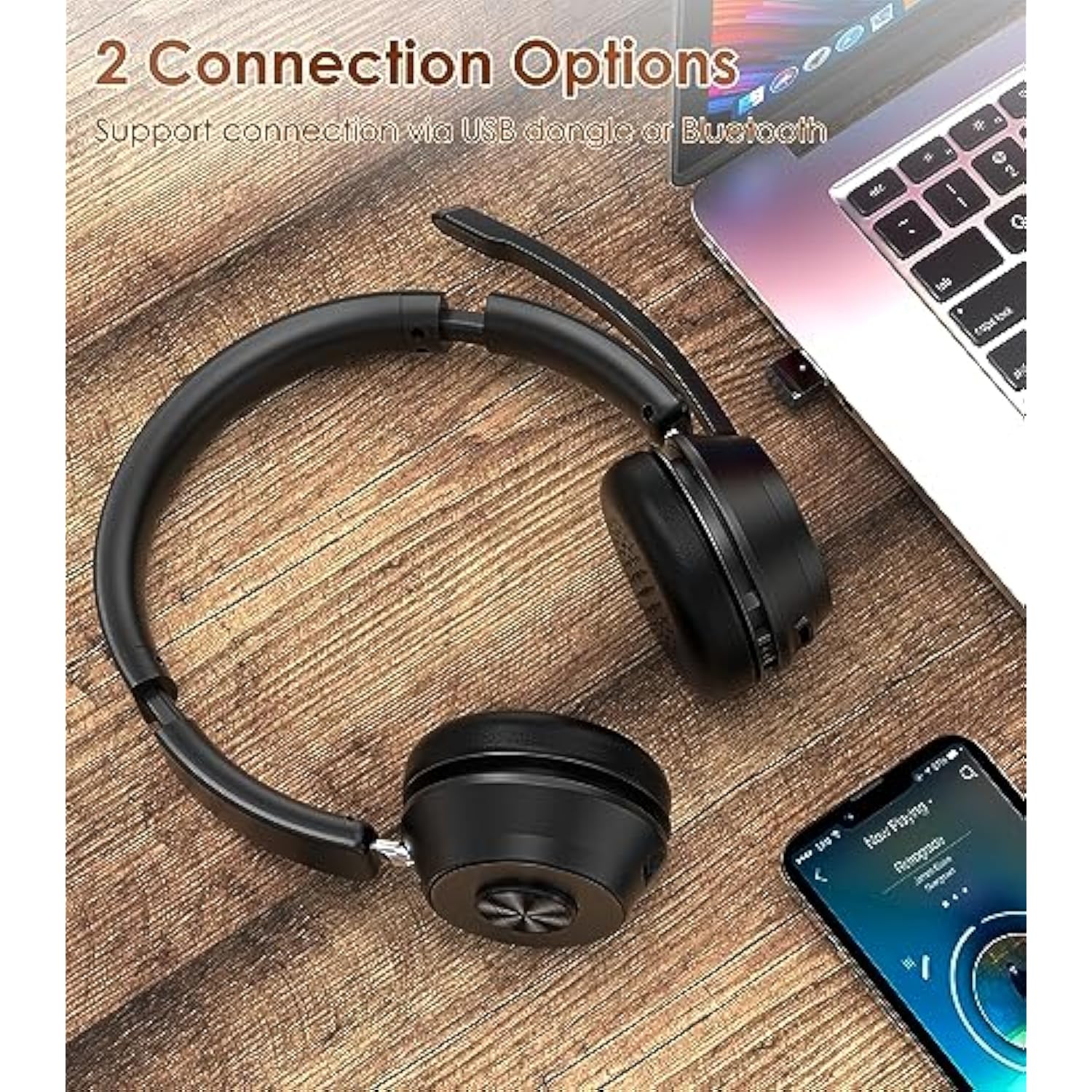 (Upgraded Version) Wireless Headset, Bluetooth Headset With Noise Cancelling Microphone, Best Headphones With Mic Mute & Usb Dongle For Pc/Computer/Laptop/Cell Phones/Remote Work/Call Center