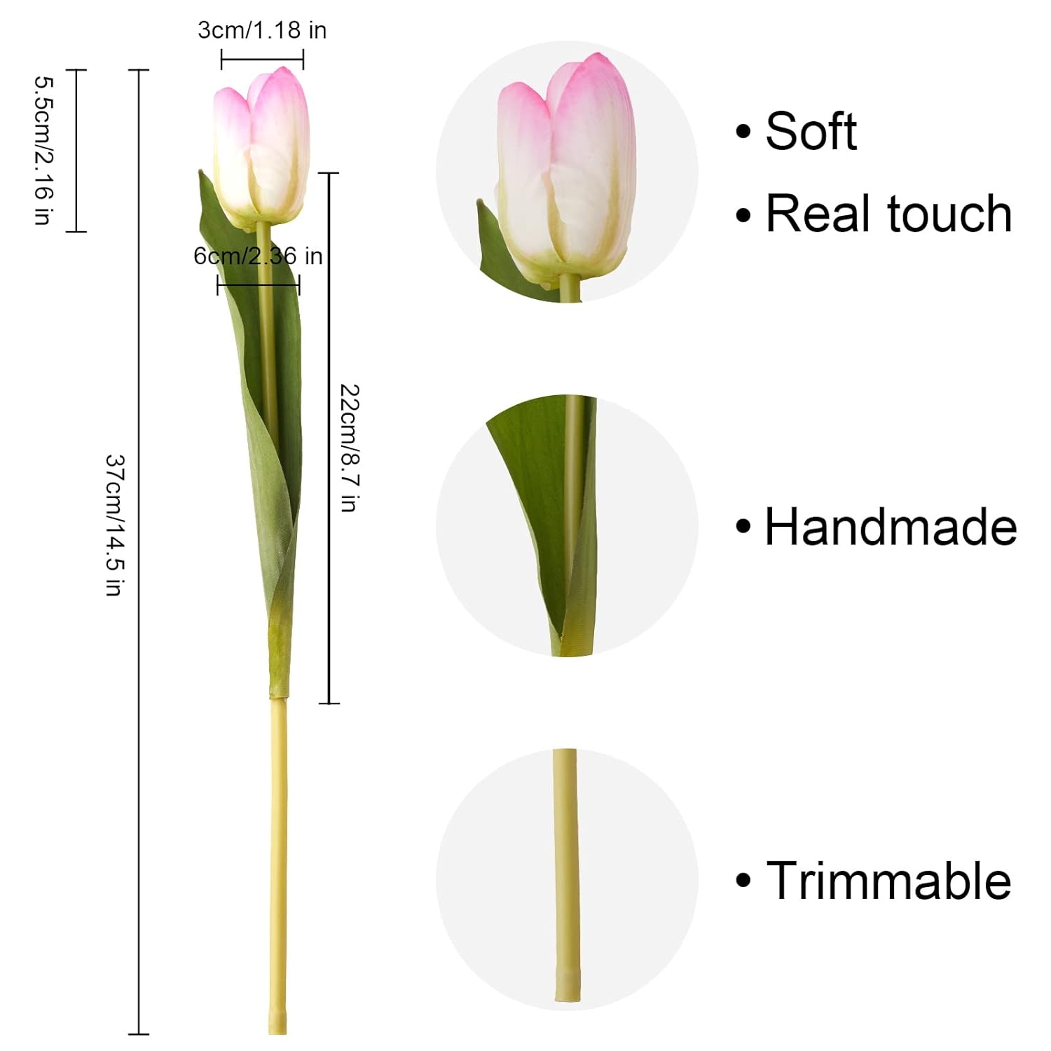 20Pcs Artificial Tulips Real Touch Faux Flower Moisturizing Tulips For Photography Ornaments Home Garden Wedding Party Decor Fake Flowers (Pink Green)