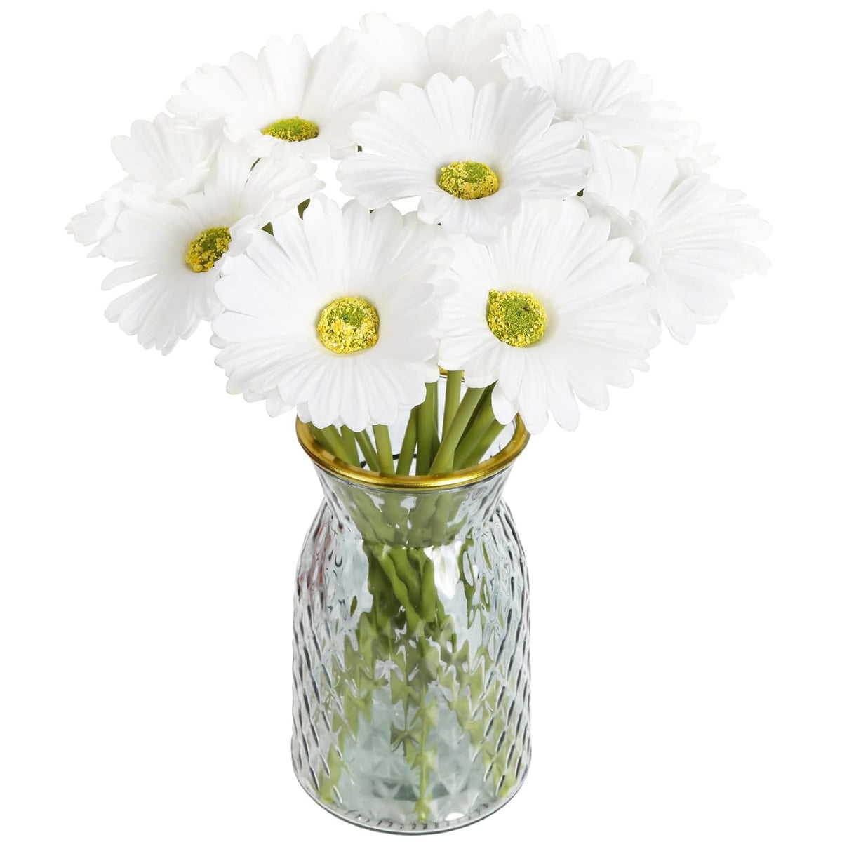 Gerbera Daisy Artificial Flowers,20Pcs White Daisy Artificial Flowers Fake Daisies For Wedding Party Office Home Decorations(White)