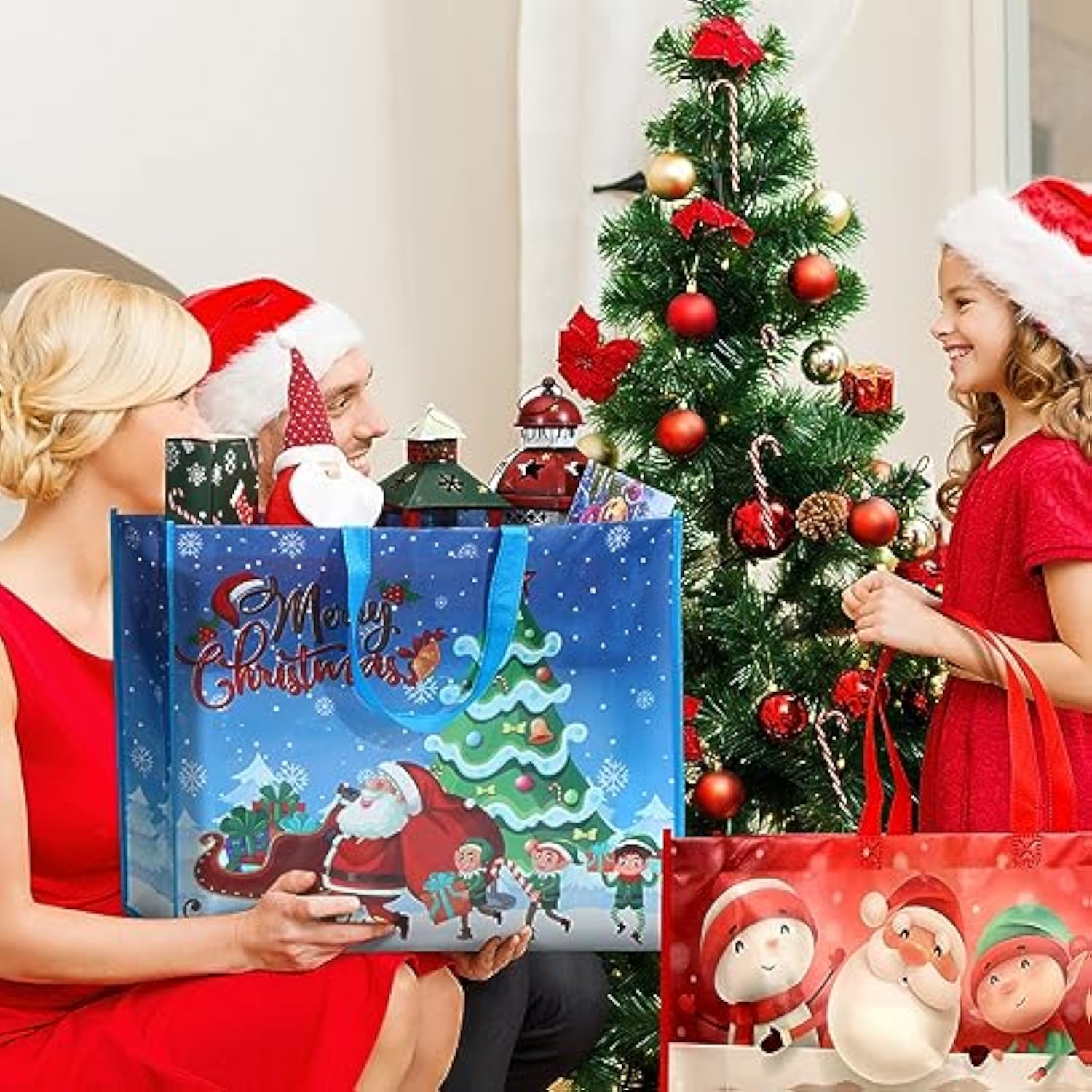 4 Pcs Extra Large Christmas Gift Bag 20 X 16 Inch Jumbo Gift Bag Large Tote Bag With Handles Reusable Non Woven Gift Bags Santa Snowman Christmas Gift Bags For Xmas Party Favor Shopping Supplies Bags