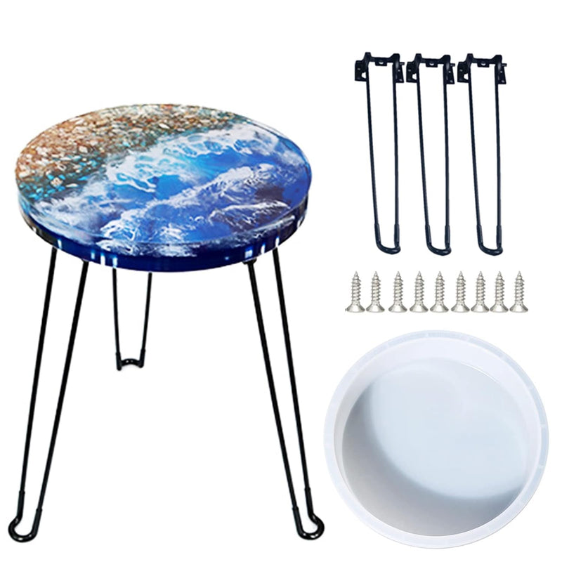 Large Resin Molds, 14 Inch Round Silicone Molds With 3 Pcs Hairpin Legs, Epoxy Resin Casting Molds For Table, Round Stool, Big Tray, Clock, Resin Art, Gifts, Home Decoration