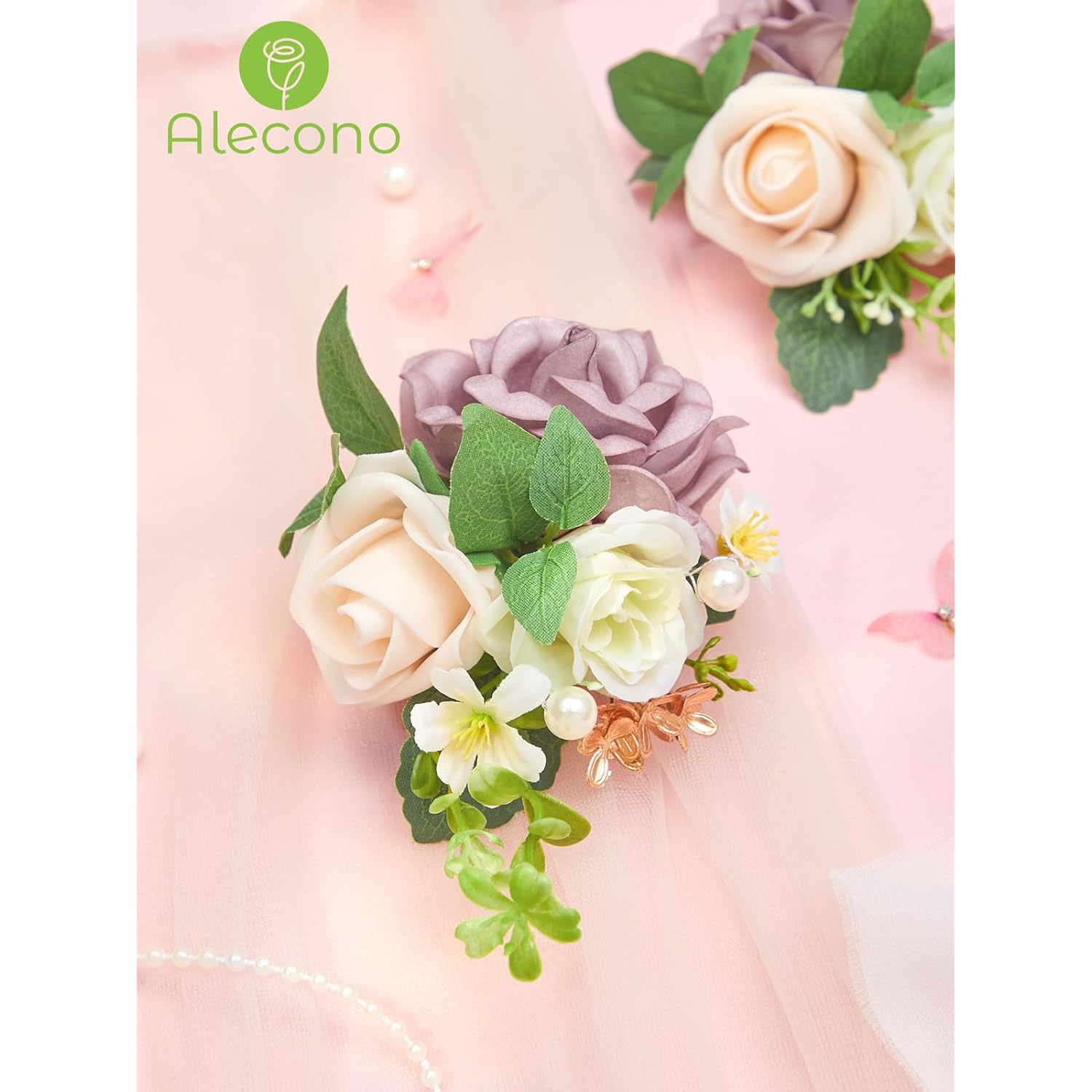 Boutonniere For Men, Set Of 2 For Wedding Groom Groomsmen, Purple Artificial Flowers For Ceremony Anniversary Marriage Graduation Prom Dinner Party Homecoming