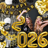 2026 New Year’s Eve Party Kit Banner Pom Poms Hats Tiaras Balloons Fringe