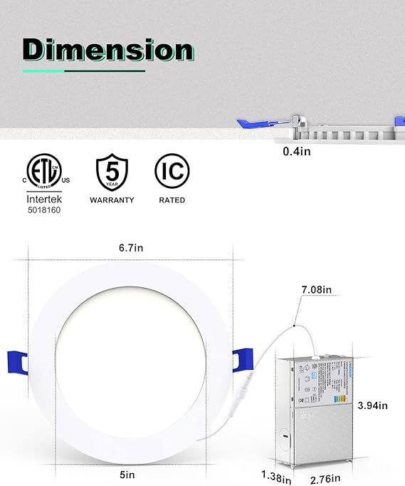 12 Pack 6 Inch LED Recessed Lights with Night Light 5CCT Dimmable Canless Downlights