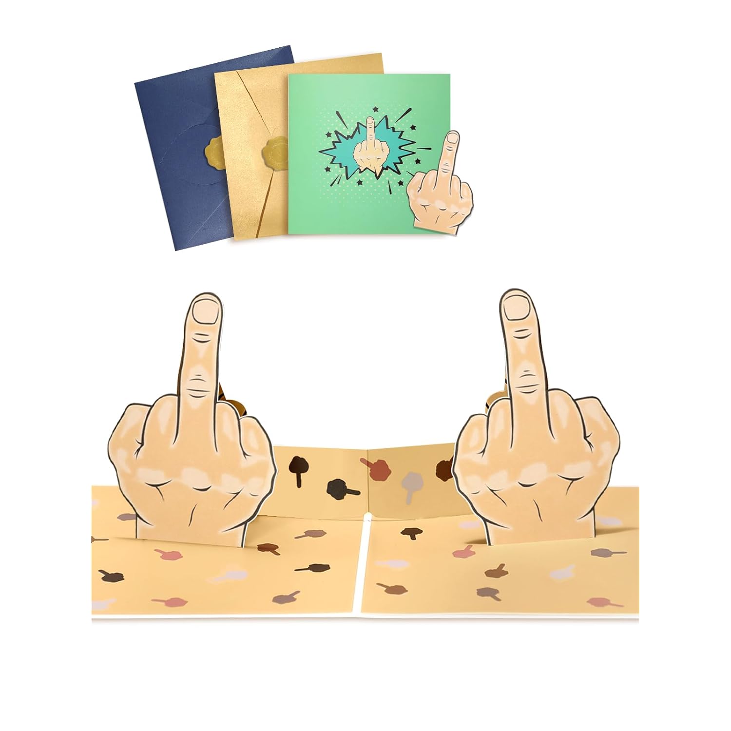 Middle Finger Pop Up Cards With Envelope - 3D Humorous Birthday Cards For Men Husband Boyfriend Male Friend Coworkers With Offensive Humor Blank Note, Hilarious Naughty Prank Gag Gifts For All Occasion