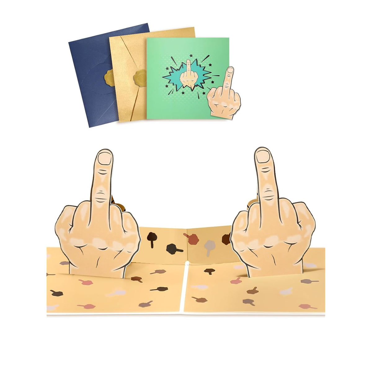Middle Finger Pop Up Cards With Envelope - 3D Humorous Birthday Cards For Men Husband Boyfriend Male Friend Coworkers With Offensive Humor Blank Note, Hilarious Naughty Prank Gag Gifts For All Occasion