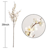 5Pcs Silk Cherry Blossom Branches 39'' Artificial Flowers Faux Cherry Blossom Stems For Vase Summer Spring Wedding Decor (5, White)