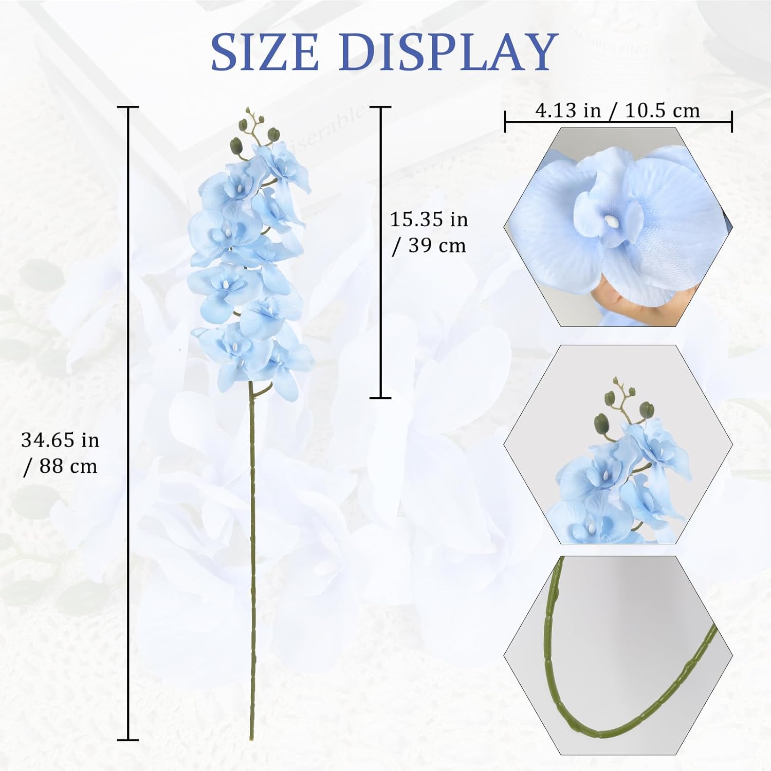 Light Blue Orchids Artificial Flowers 6Pcs Silk Orchids 35" Fake Orchid Stems Artificial Orchid That Look Real For Wedding Home Table Centerpieces Decor(Light Blue)
