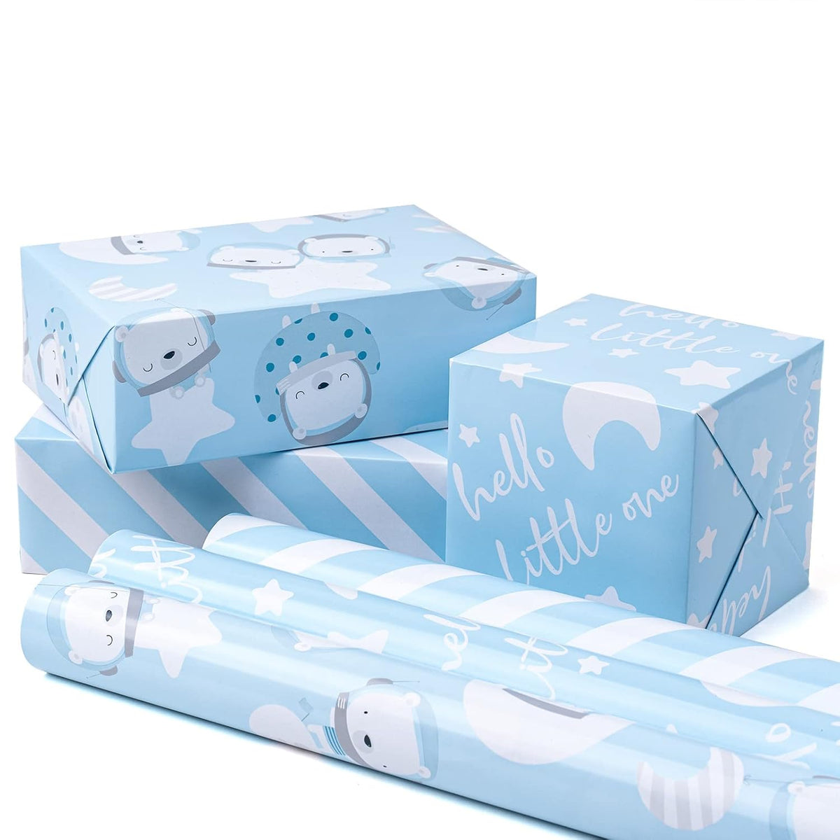 Wrapping Paper Rolls For Baby Shower, Birthday - Mini Roll - 17 Inches X 10 Feet Per Roll, Total Of 3 Rolls, Baby Boy